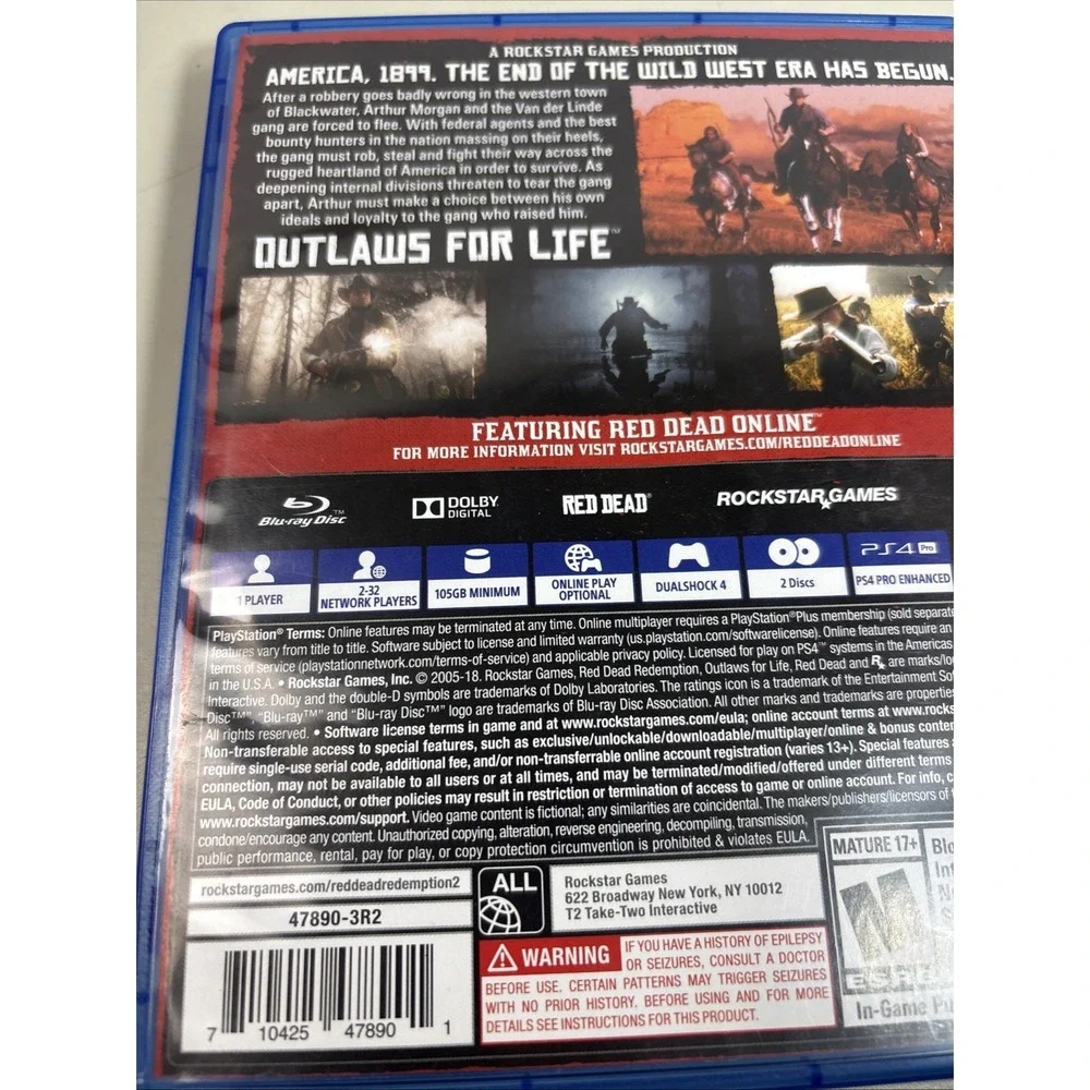 Red Dead Redemption II PS4 Sony PlayStation 4 Rockstar Games 2-Disc Set with Map